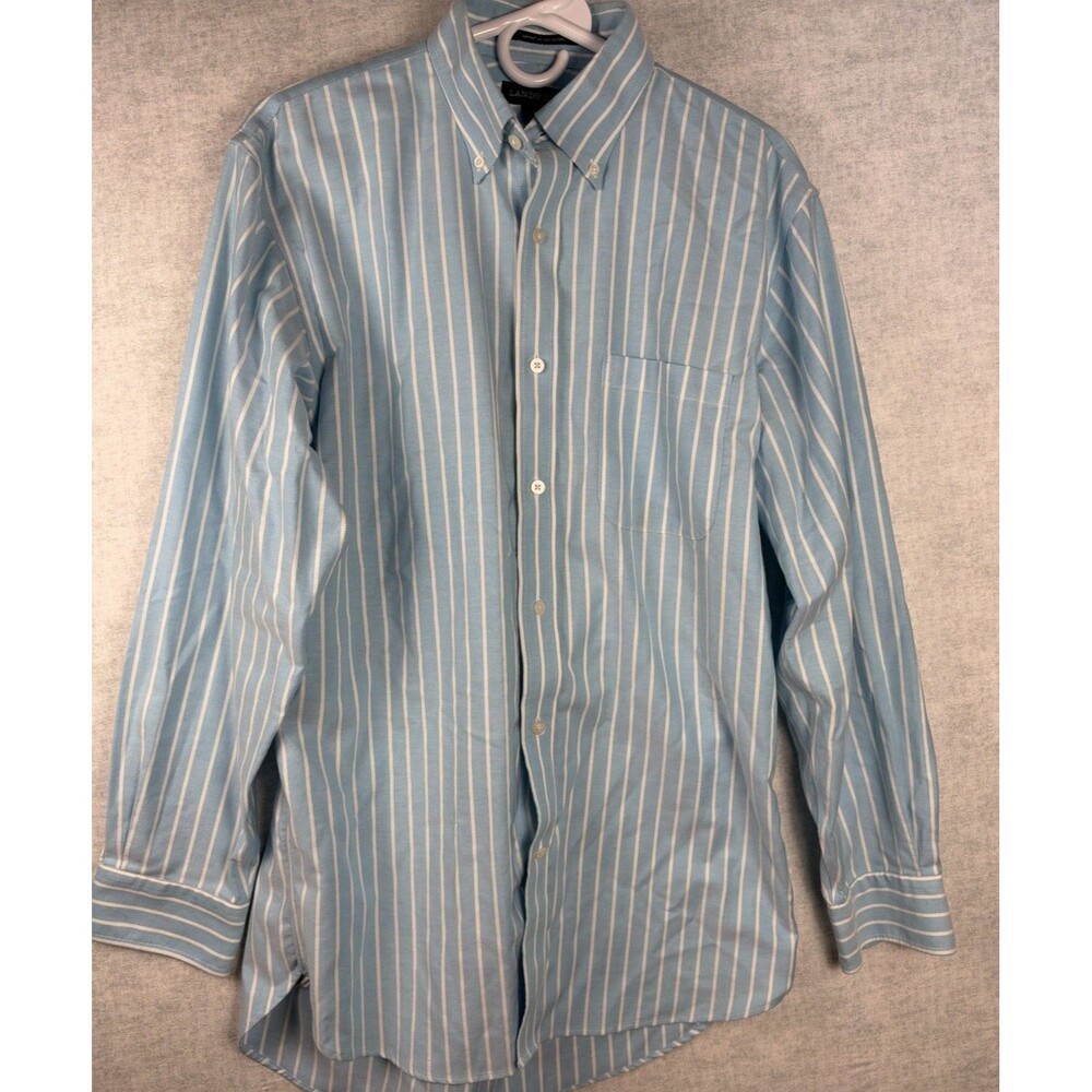 Lands' End Supima No Iron Oxford Dress Shirt Mens 15 -33 Trad Fit Blue Stripe